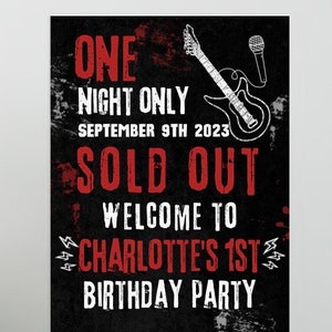 ONE Rocks!, Born to Rock!, One Night Only Pierwsze urodziny, Wyprzedany znak powitalny, Szablon znaku powitalnego z motywem rockowym — NATYCHMIASTOWE POBIERANIE