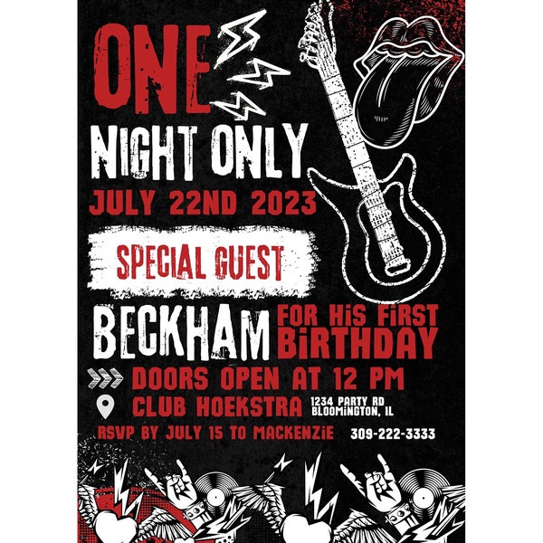ONE Rocks!, Born to Rock!, One Night Only First Birthday Party Invitation, Rocker theme Invitation Template- INSTANT DOWNLOAD