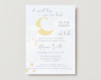 Love You to the Moon and Back Baby Shower Invitation Template, Pink or Blue, Boy Baby Shower, Girl Baby Shower- INSTANT DOWNLOAD