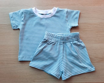 SALE - RETIRED STYLE | Blue White Stripe T-Shirt & Shorts Set