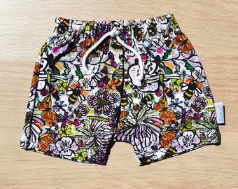 Floral Insect Print Baby Shorts: Cotton Toddler Playwear