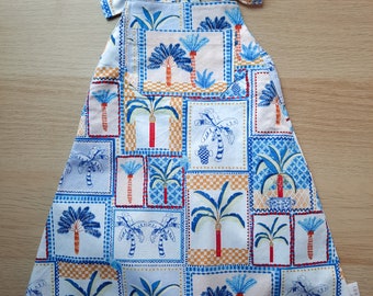 Summer Short Harem-Style Overalls | Blue Palm Tile | Organic Cotton | Handmade Baby & Kid's Overalls