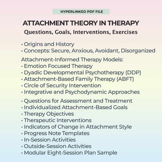 Attachment Theory in Therapy, Anxious Attachment, Avoidant Attachment, Disorganized Attachment, Therapy Goals, Objectives, Interventions
