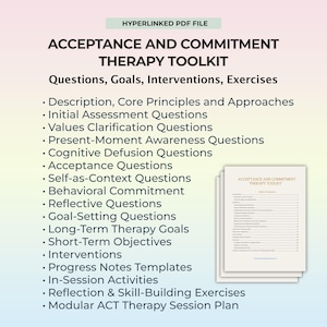 ACT Therapy Questions, Acceptance and Commitment Psychotherapy Guide, ACT Therapy Session Plan, Acceptance Commitment Objectives, Goals, PDF