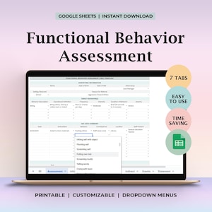 Valutazione del comportamento funzionale Modulo ABA modificabile per insegnanti di educazione speciale Terapisti BCBA RBT Scheda dati stampabile Pianificazione del comportamento