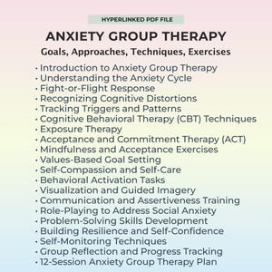 Anxiety Group Therapy Session Plans Therapist Guide Skills Program CBT ACT Exposure Mindfulness Self Compassion Goals Exercises Prompts Tool