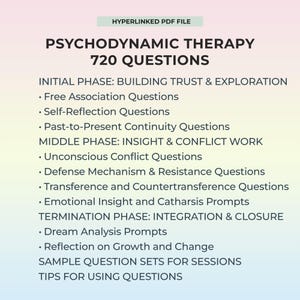 Psychodynamic Therapy Questions Free Association Insight Prompts Inner Conflict Depth Psychology Mental Health Self-Exploration PDF