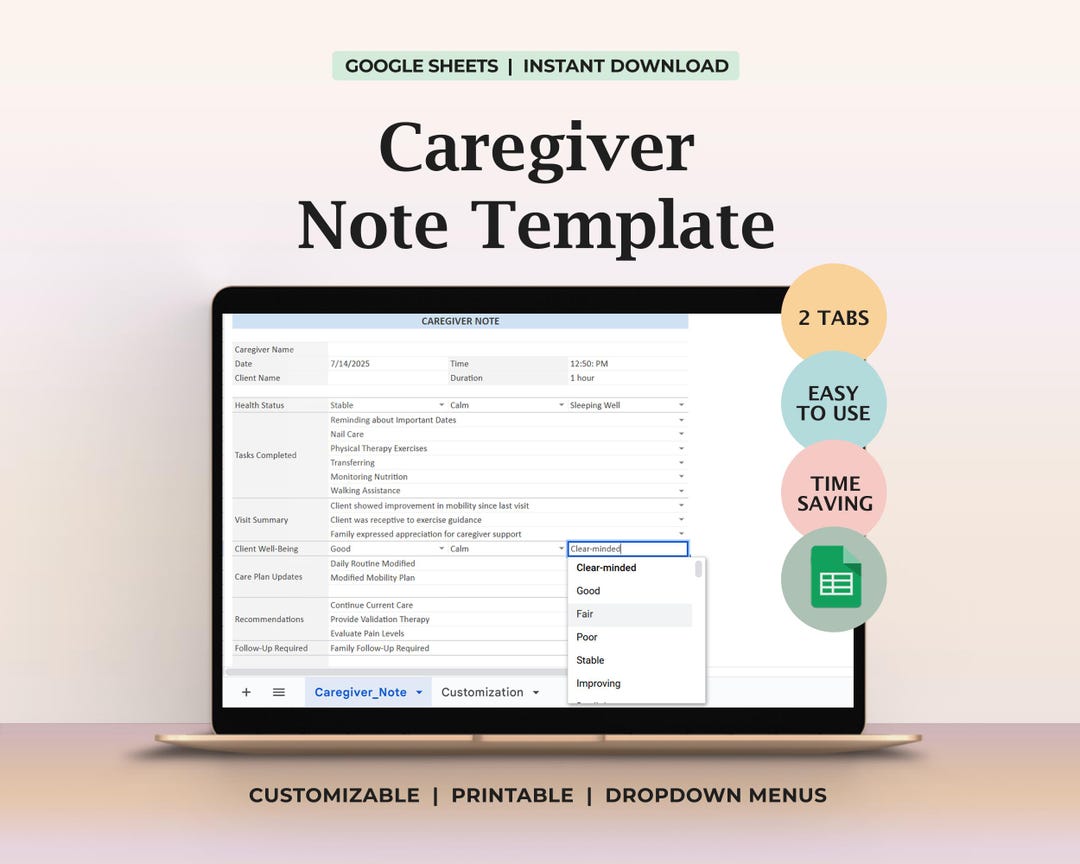 Caregiver Note Template Daily Log for Home Health Aides Personal Care ...