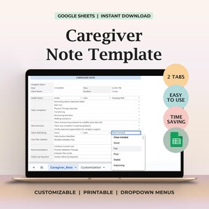 Caregiver Note Template Daily Log for Home Health Aides Personal Care Assistants Private Caregivers Client Care Documentation Tracker