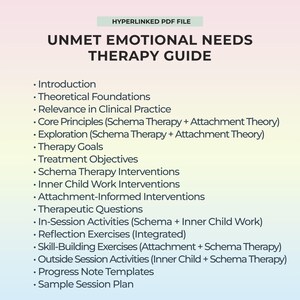 Unmet Emotional Needs Psychotherapy Guide Schema Therapy Inner Child Healing Attachment Repair in Clinical Sessions Counselling Tool