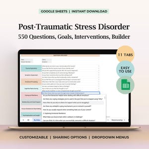 PTSD Therapy Questions Post-Traumatic Stress Disorder Goals and Interventions Trauma Recovery Plan Printable Mental Health Worksheets