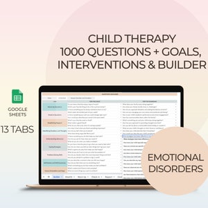 Terapia infantil Trastornos emocionales Preguntas Metas Intervenciones Ansiedad Depresión Trastorno del estado de ánimo Psicología Herramienta Asesoramiento Plantilla Digital