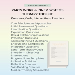 Preguntas de reflexión sobre el trabajo con las partes y guía de exploración de los sistemas internos. Plan de sesión de autoconocimiento. Objetivos, intervenciones. Kit de herramientas terapéuticas (PDF).