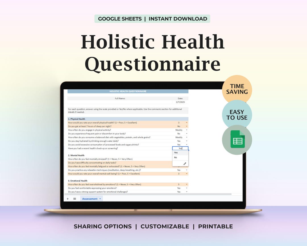 Power Health Questionnaire Whole Person Health Assessment Wellness Questionnaire Mental Emotional ...