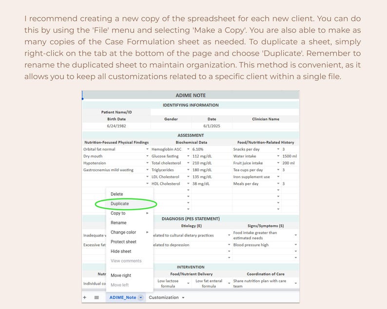 ADIME Note Template for Dietitians Nutrition Documentation Diet Therapy ...