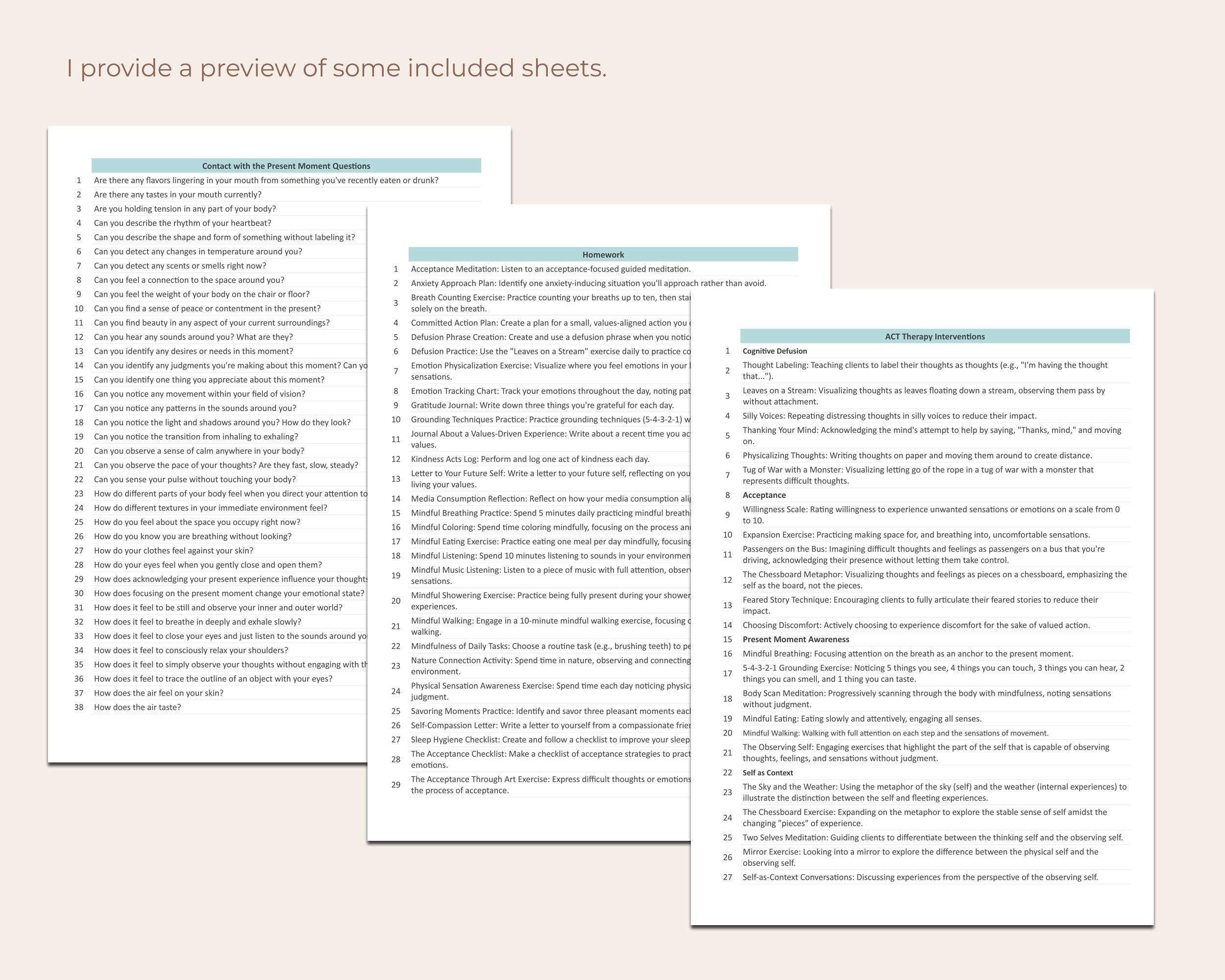 ACT Therapy Notes Template, Acceptance Commitment Therapy Session ...