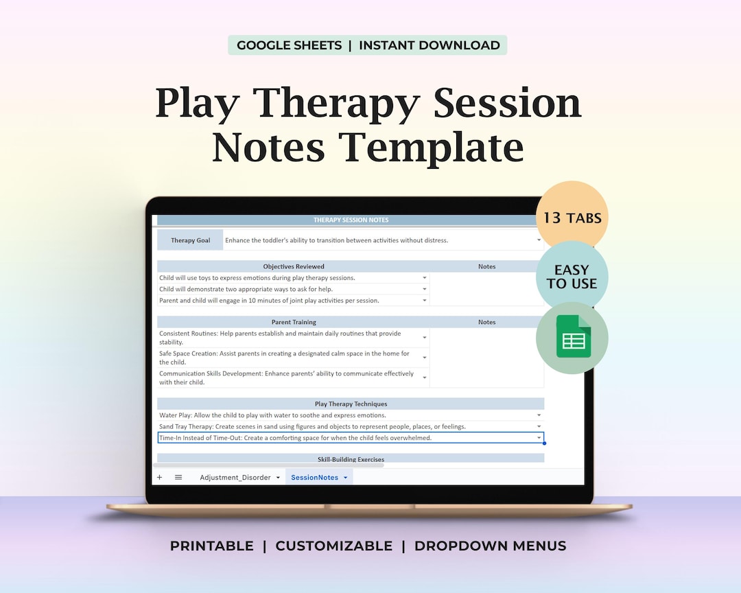 Play Therapy Session Notes Template, Play Therapy Notes, Children ...