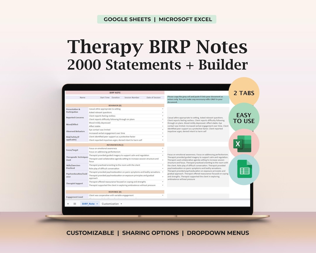 BIRP Progress Note Generator Psychotherapy Counseling Notes Treatment ...