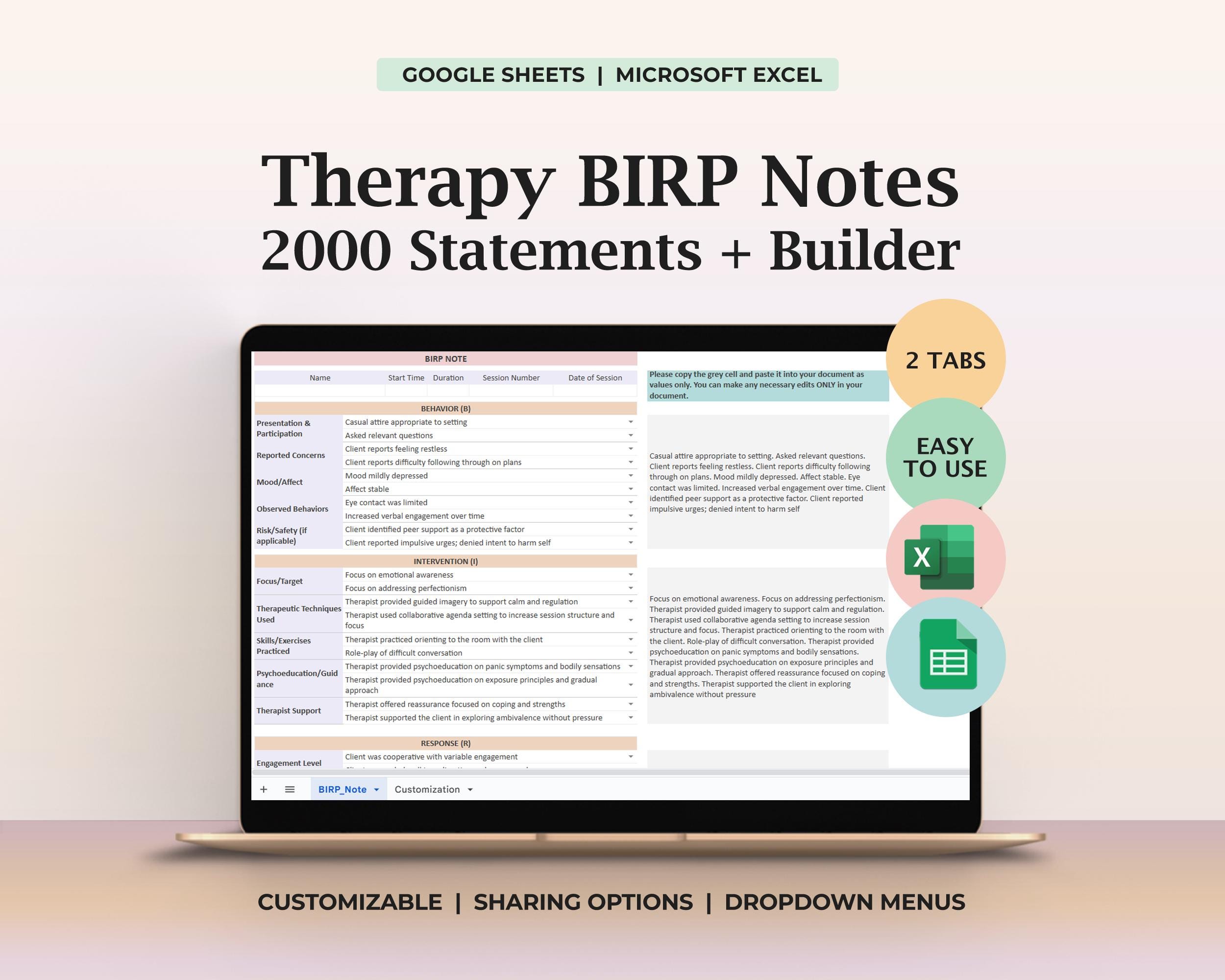 BIRP Progress Note Generator Psychotherapy Counseling Notes Treatment ...
