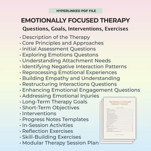 Fragen zur emotional fokussierten Therapie, EFT Psychotherapie Ratgeber, Sitzungsplan zur emotional fokussierten Therapie, EFT Ziele, Maßnahmen, PDF