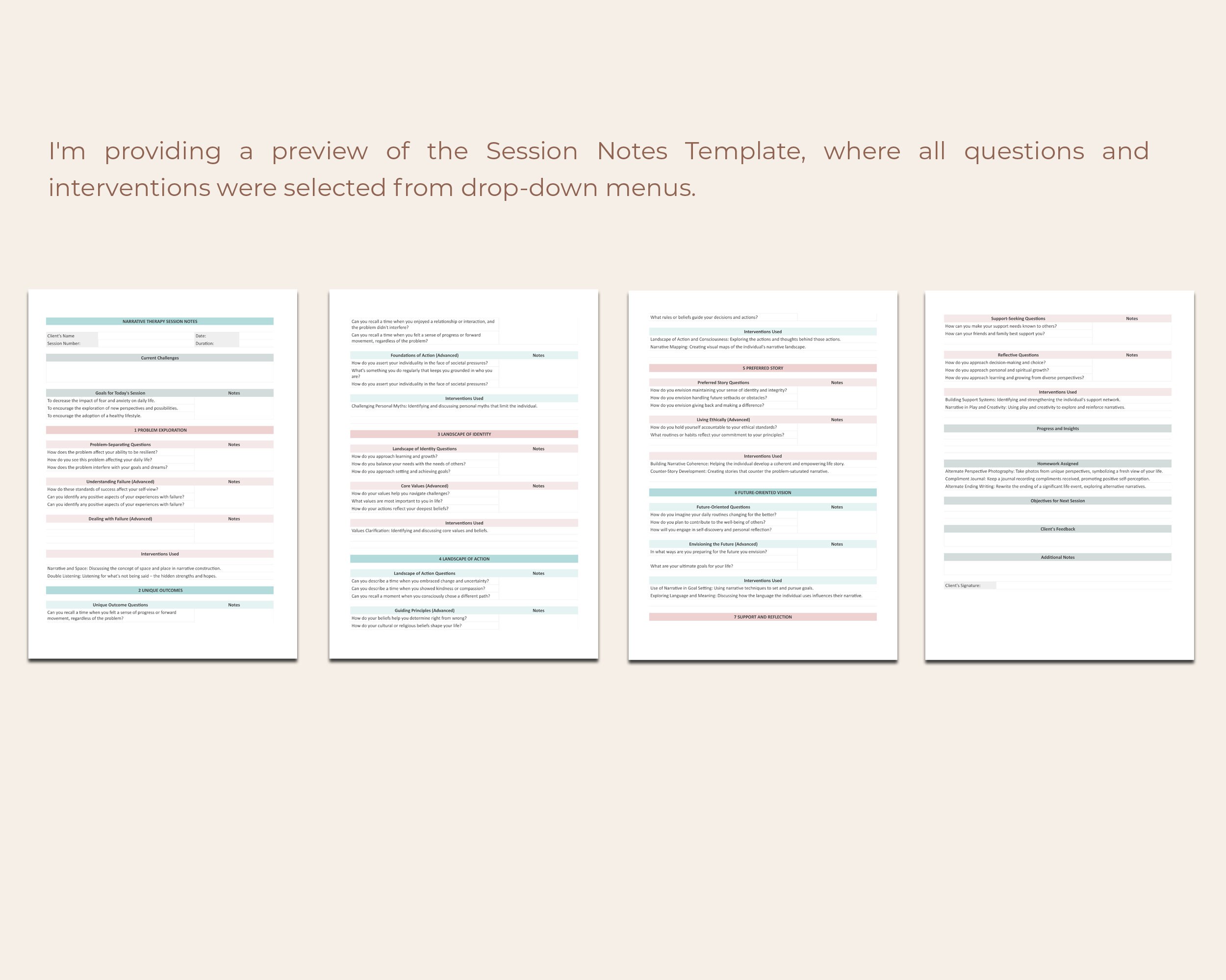 Narrative Therapy Notes Template, Session Notes Template, Therapy ...