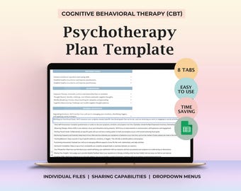 CBT-Behandlungsplanvorlage, Therapeuten-Arbeitsblatt, Ziele, Eingriffe, Notizen, Beratung zum Behandlungplan, druckbare bearbeitbare Google Sheets
