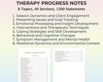 Therapy Progress Notes, Client progress, Therapy documentation, Session insights, Mental health records Therapist List, Progress Notes Sheet