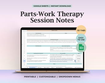 Notas de sesión de terapia de trabajo con partes Plantilla de terapia Herramienta de psicoterapia para el trabajo con partes Notas psicológicas Hoja de registro de sesión de recursos para el terapeuta