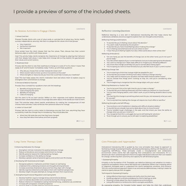 MI Therapy Guide, MI Exercises, Motivational Interviewing, Goals ...