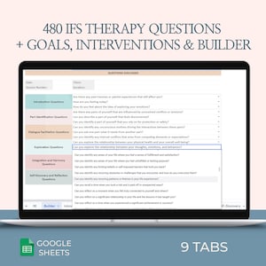 IFS Therapy Questions for Counselors Worksheet with Parts Work Interventions Goal Setting Internal Family Systems Psychotherapy Template
