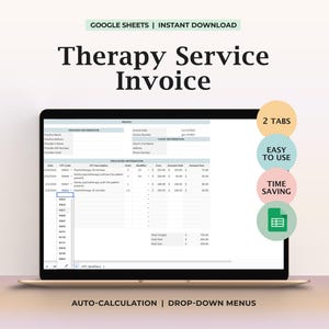 Invoice for Therapy Service Google Sheets Template Medical Billing Counseling Form Psychotherapist Documentation Tool Editable Download