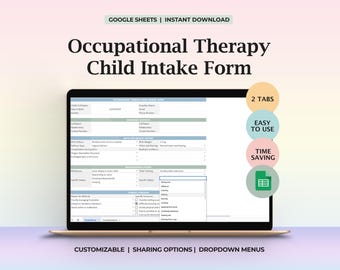 Formulario de admisión para terapia ocupacional infantil. Evaluación pediátrica. Documentación de admisión para terapeutas. Herramienta de terapia. Evaluación del cliente editable. Imprimible.