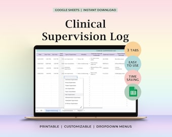 Clinical Supervision Log Template for Pre Licensed Therapists Tracking Weekly Hours Sessions Goals Printable for Counseling Licensure Prep