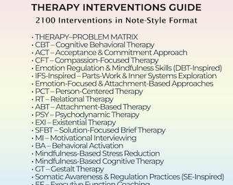 Therapy Interventions Practice Guide for Session Planning Counseling Approaches Therapist Worksheets Goals Notes Based Clinical Resource PDF
