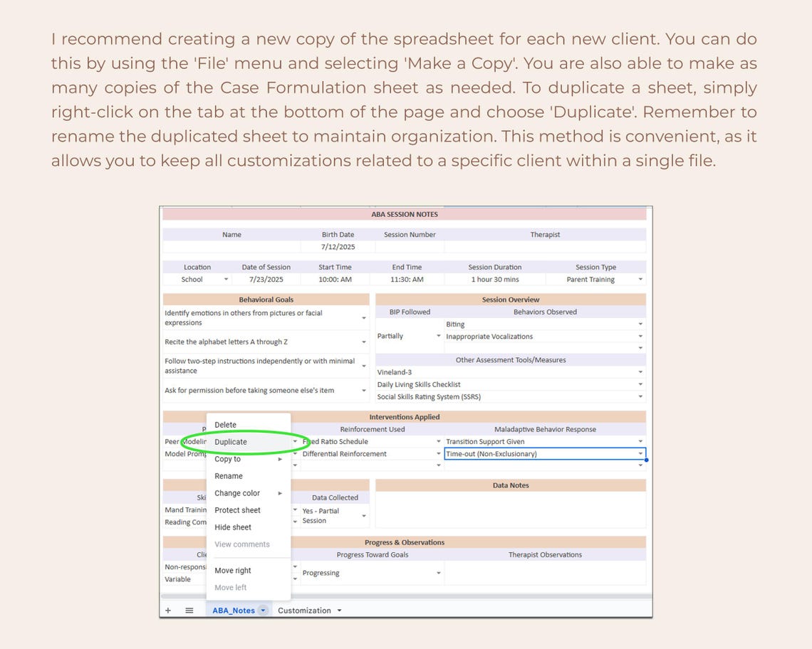 ABA Session Notes Template Bcbas Rbts Applied Behavior Analysis ...