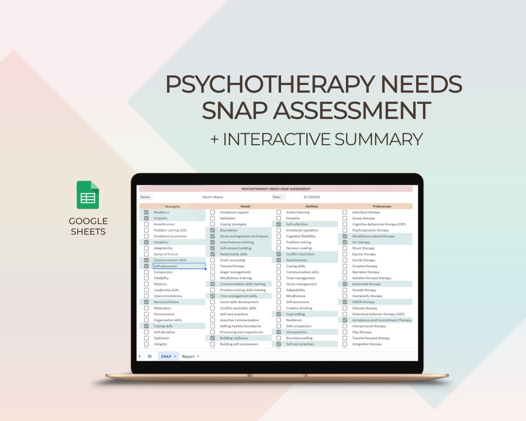 SNAP Assessment Template, Counseling Snap Assessment, Mental Health