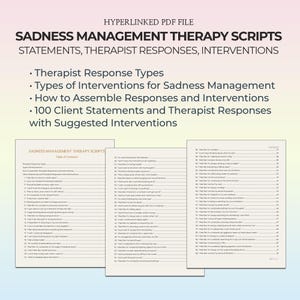 Depression Therapy Scripts CBT for Sadness Management Coping Strategies Grief Counseling Techniques Emotional Support Tools Digital PDF