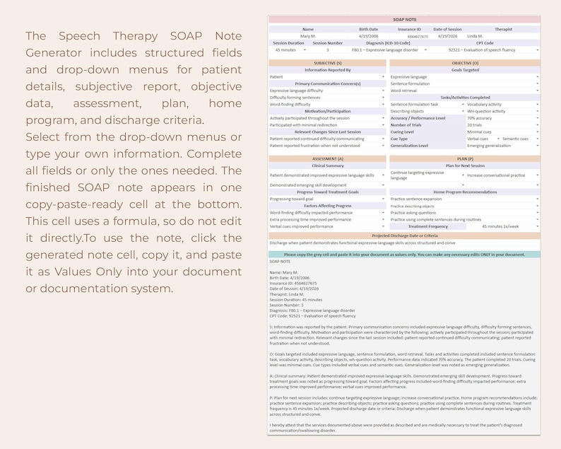 Daily Session Notes Slp Speech Therapy SOAP Note Generator SLP Progress Documentation ...