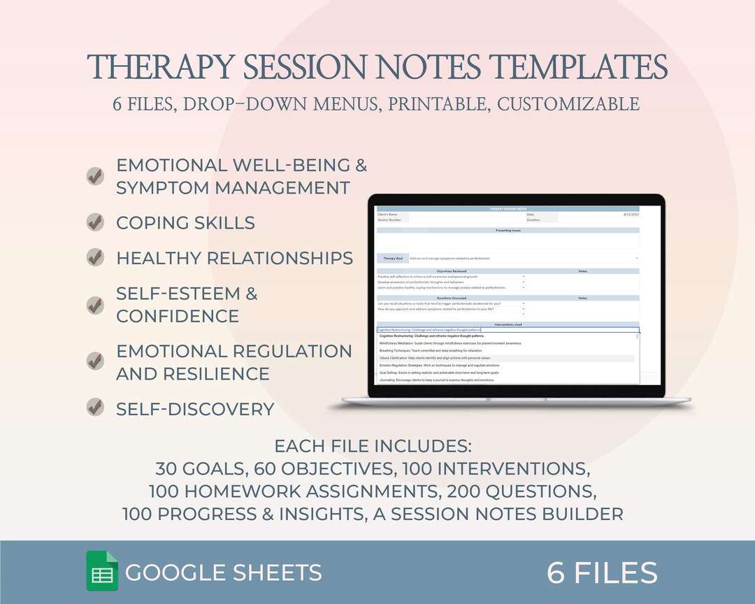 Therapy Goals, Session Notes Template, Therapy Objectives, Treatment