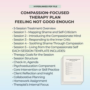 Plan för medkänslafokuserad terapisession Utskrivbart CFT-arbetsblad Inre kritiker Återhämtning Skam Healing Terapeut Resurs Självvänlighet PDF