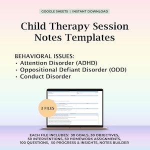 Child Therapy Session Notes Template Behavioral Issues Objectives Therapy Goals Treatment Interventions Child Counseling Questions Digital image 1