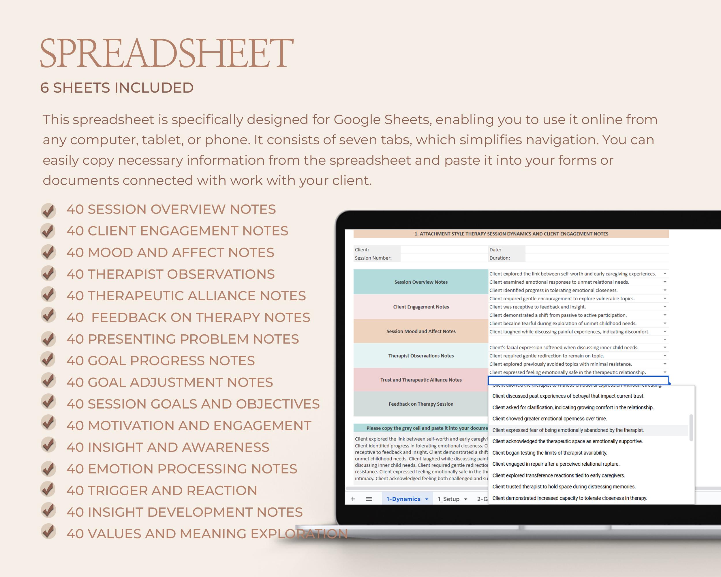 Attachment Theory Progress Note Builder Spreadsheet Therapist Template ...