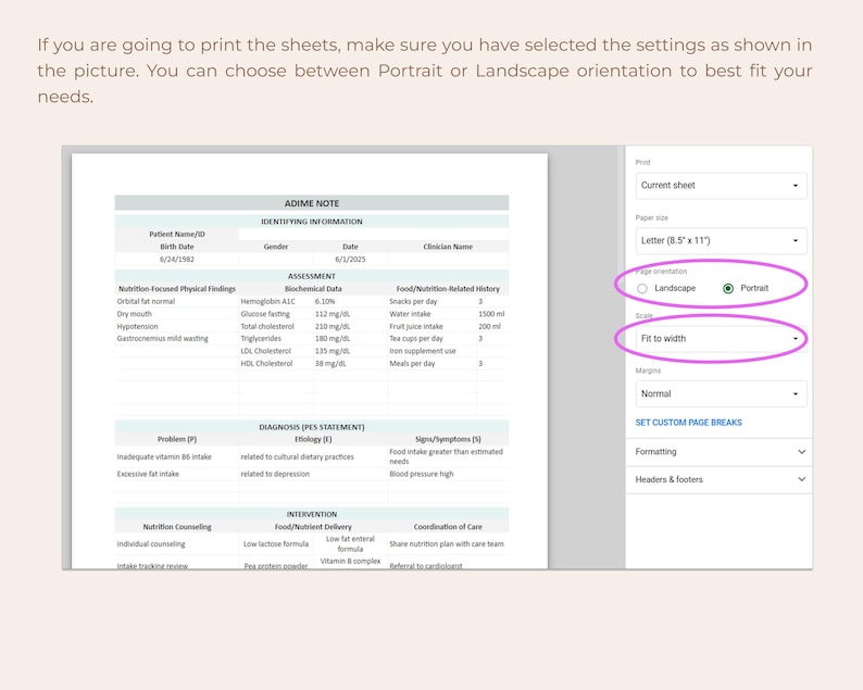 ADIME Note Template for Dietitians Nutrition Documentation Diet Therapy ...