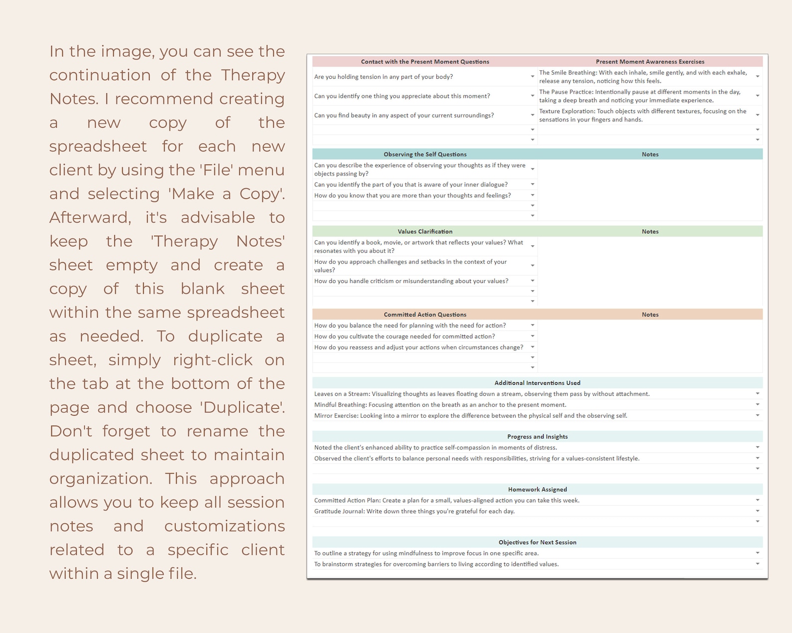 Acceptance Commitment Therapy Notes Template ACT Session Interventions ...
