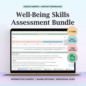 Well Being Skills Assessment Spreadsheet Therapist Client Progress Tracker Interactive Charts Counseling Planning Template Google Sheets