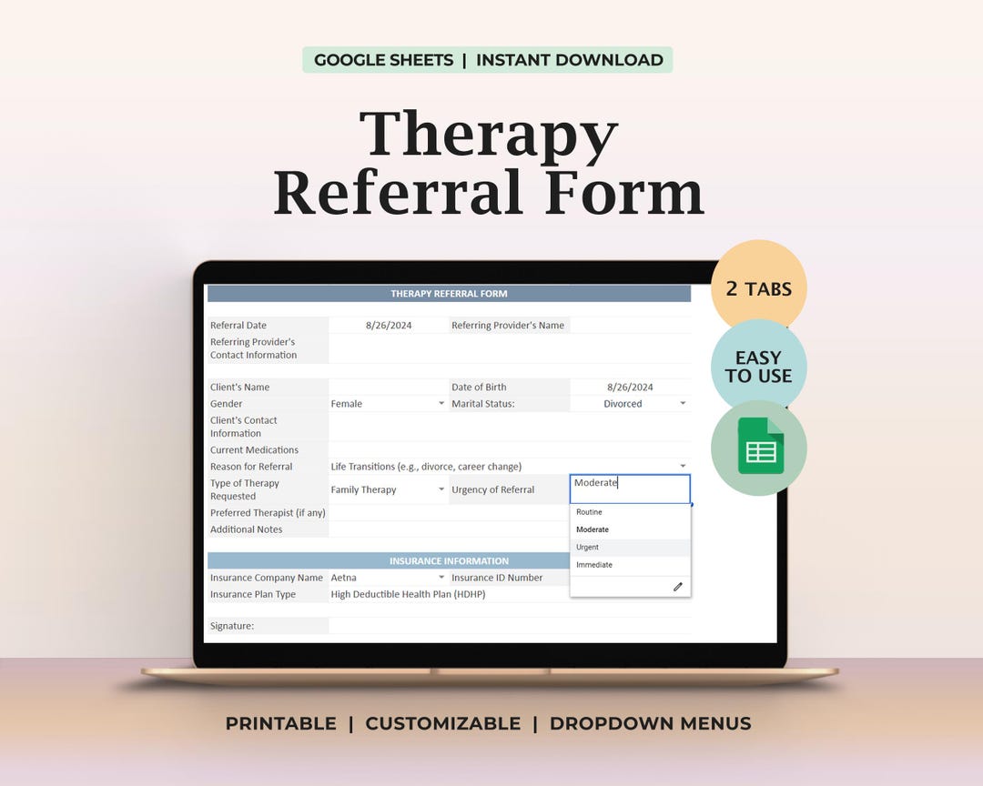 Therapy Referral Documentation Template CBT Mental Health Counseling ...