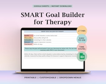 Therapy SMART Goals Spreadsheet Treatment Plan Progress Notes Session Planning Wording Library Telehealth Private Practice Clinicians Aid