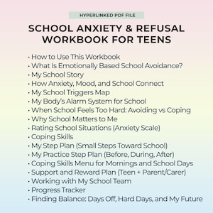 Adolescent School Avoidance Workbook for Teens CBT Step Plan Support Morning Anxiety School Refusal Coping Skills PDF Counseling Resource