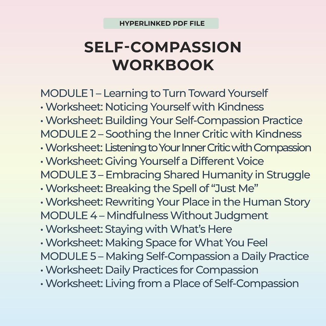 Self Compassion Workbook Inner Critic Worksheets Therapy Printable ...