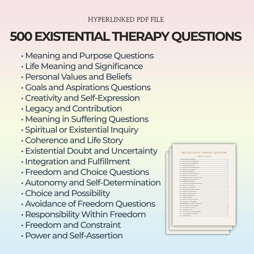 Existential Therapy Questions PDF 500 Prompt for Self-reflection ...